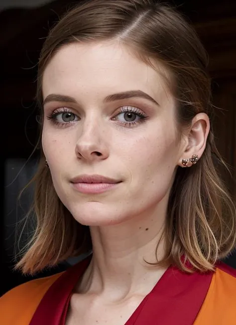 close up portrait of sks woman , by Flora Borsi, style by Flora Borsi, bold, bright colours, ((Flora Borsi)), by Edward Weston, <lora:lora-small-kate-mara-v1:1>