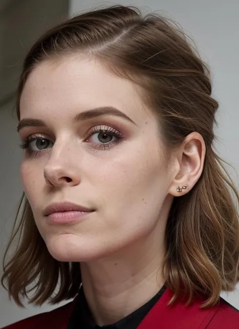 close up portrait of sks woman , by Flora Borsi, style by Flora Borsi, bold, bright colours, ((Flora Borsi)), by Gerda Taro, <lora:lora-small-kate-mara-v1:1>