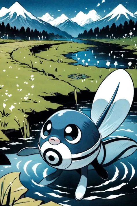 solo, <lora:Poliwag_Pokemon_Anime:0.8>, Poliwag_Pokemon, outdoors, pond, reeds, mountain, <lora:add_detail:0.7>, <lora:th1ckan1m3:1>, th1ckan1m3,
