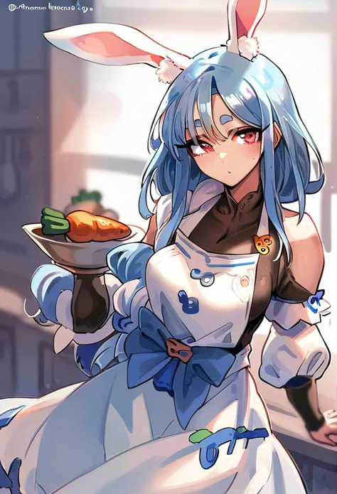 score_9, score_8_up, score_7_up, BREAK
pekomamadef, thick eyebrows, bunny-shaped pupils, rabbit ears, animal ear fluff, apron, dress, detached sleeves, bow, carrot hair ornament, mature female.
<lora:Oopartz_Yang_PonyXL_style_v01.10.005:1> <lora:[Pony XL] Pekomama:0.8>