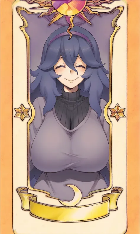 score_9, score_8_up, score_7_up, score_6_up, score_5_up, score_4_up, BREAK,
closed eyes, card, solo, tarot, smile,
hex_maniac_(pokemon), 1girl, purple eyes, hairband, huge breasts,
<lora:ClowcardsXLLocon:1>