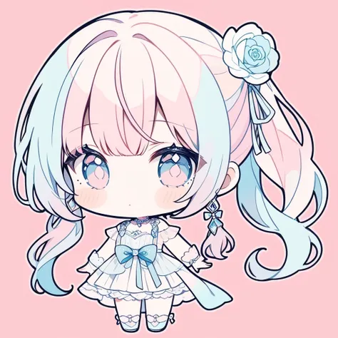 1girl, chibi, lineart, pastel colors,