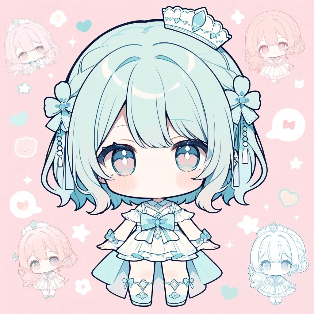 1girl, chibi, lineart, pastel colors,