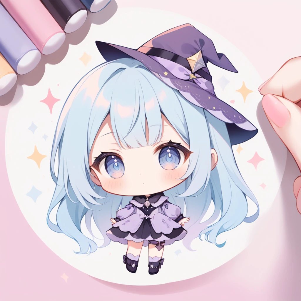 pastel colors, chibi, little witch, 1girl