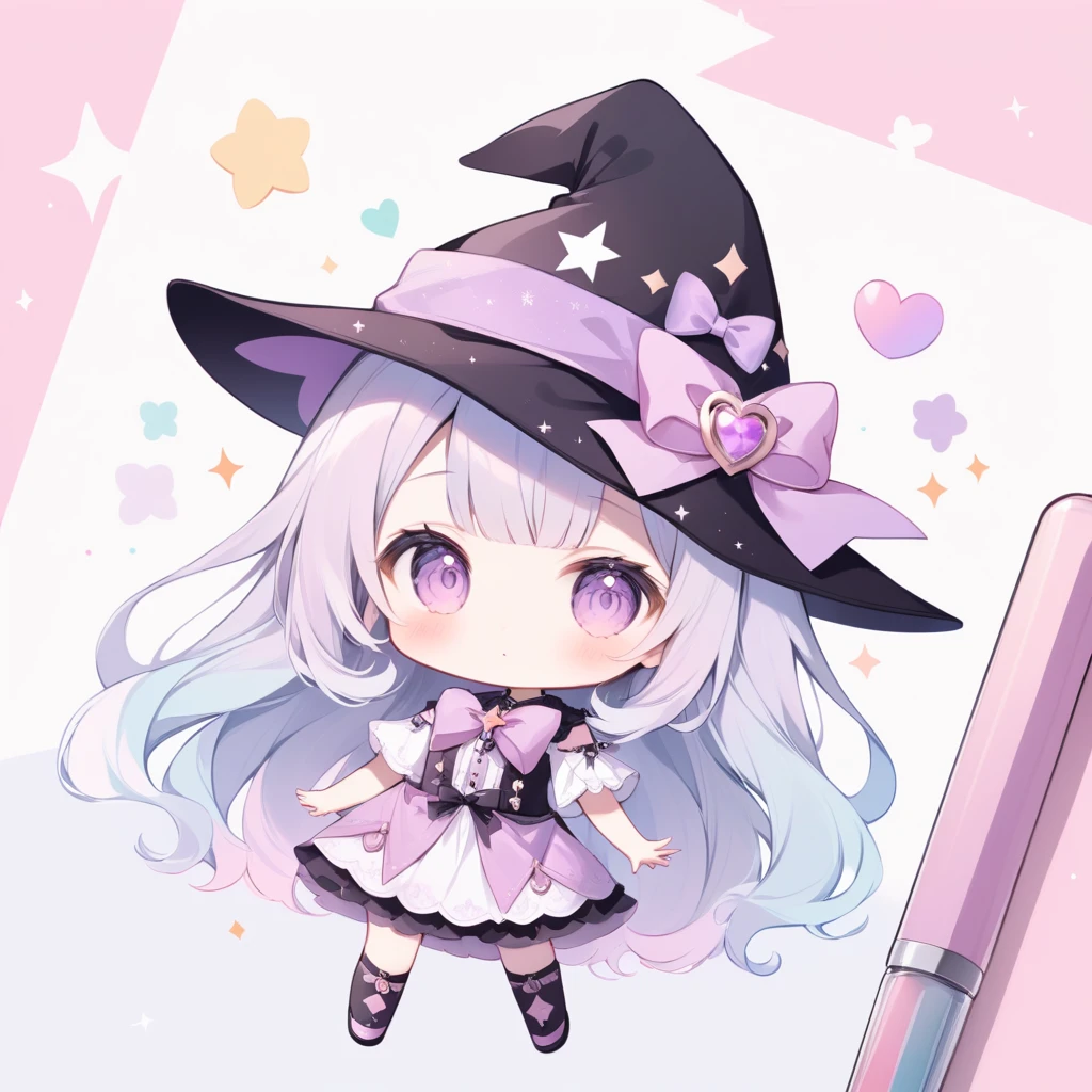 pastel colors, chibi, little witch, 1girl