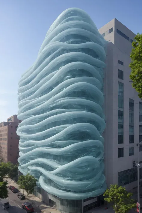 architecture with tentacle-style components, an office building, gleaming, translucent <lora:f4bula:1.2>