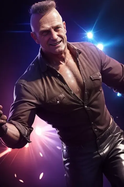 ((iorio)), a (man) dancing on a colorful disco party, (foam), anime style, ((masterpiece)), 8K UHD, <lora:iorio:1>