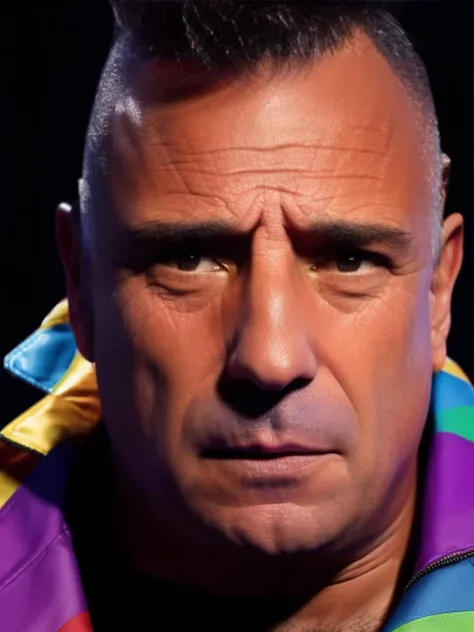 portrait of sks man (iorio:1), serious look, rainbow mohawk hairstyle, medium body, high detailed, hyperealistic, 8k <lyco:locon_perfecteyes_v1_from_v1_64_32:0.7> <lora:iorio>