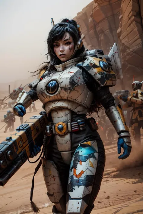 Photo of emiru, wearing commander armor, helmet removed,
scartches, gattling gun, damaged, huge gun,
desert,
<lora:tool - add_detail:1> <lora:Ta'u, Troops MK1 by CARAXES:0.7> <lora:subject - Emiru_v1:0.8>
