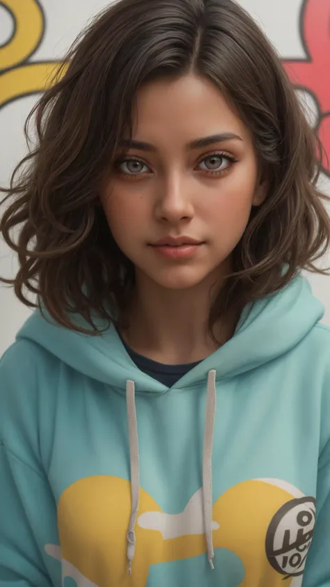A young woman with a laid-back style, wearing jeans and a hoodie, her naturally with curly black hair framing her face, paired with soulful brown eyes and expressive eyebrows, radiating a relaxed and easygoing expression, urban, graffiti, happy
masterpiece, best quality, photorealistic, realistic, big lips, thick lips, <lora:backlight_slider_v10:-0.3>, <lora:breastsizeslideroffset:0.6>, v4l0riecurry-16