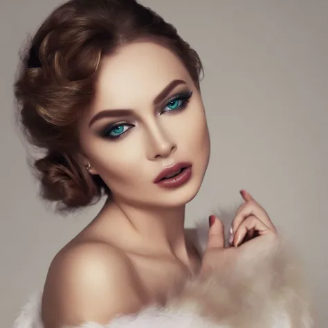 a realistic close-up poster of samburskaya modeling for a photoshoot, glamor makeup, <lora:samburskaya_sdxl_02:1>