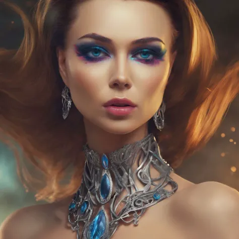 a fantasy digital art  close-up poster of samburskaya modeling for a photoshoot, glamor makeup, [bright blue eyes:0.8], Slavic female features,<lora:samburskaya_sdxl_02:1>