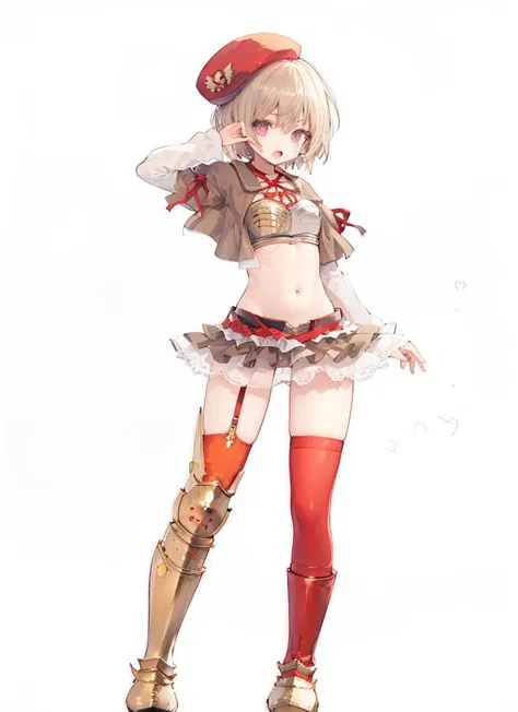 1girl,skirt,hat,red thighhighs,armour,boots,midriff, navel,<lora:rina2:1>,yell