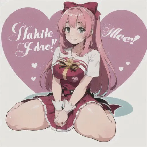 You can draw the female character sitting inside a large gift box, decorating herself with ribbons and bows. She can have a warm and sweet smile, showing her anticipation and love for this surprise. Beside her, you can draw the male character looking surprised and grateful, with perhaps some hearts or stars surrounding him to indicate his love and appreciation for the gift.