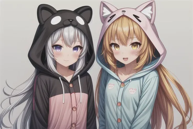 ,best quality,best quality,cute anime face,high resolution,super detailed skin,
2cuteanime girls,young,messy hair,
Authentic skin texture,,(multiple girls)
fluffy animal kigurumi pajamas
petite,curvy
,flat chest,tiny breasts,pointy breasts