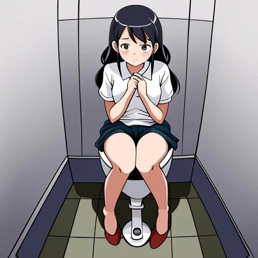 highres 1girl (pee,peeing:1.2) She urinates in the toilet