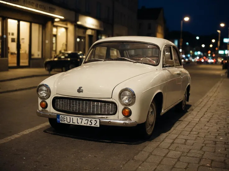 cinematic film still cinematic photo white 60s polish compact car, parkend on the street near modern bulidngs at night, buildings and city lights on background  epic still shoot <lora:add-detail-xl:1> <lora:60s polish compact car:1> . 35mm photograph, film, bokeh, professional, 4k, highly detailed . shallow depth of field, vignette, highly detailed, high budget Hollywood movie, bokeh, cinemascope, moody, epic, gorgeous, film grain, grainy