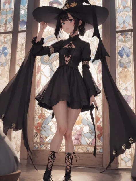 (absurdres, highres, ultra detailed), (1 girl:1.5),
BREAK
, stained glass, radiant colors, bold outlines, intricate patterns, glowing light, captivating details, timeless artistry
BREAK
clay animation, stop-motion technique, malleable figures, hand-sculpted details, expressive characters, charming visuals, creative storytelling
BREAK
, witch dress, pointy hat, lace-up ankle boots