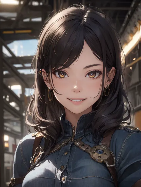 ((highres, ultra detailed,extremely delicately detailed)) masterpiece,best quality, (1girl:1.3), hyperrealism, photorealistic detail, incredible accuracy,Flux,Deep purple,Eclipse,Exalt,Denim, jaw-dropping precision, Steampunk inventor creating fantastical machines powered by steam energy ,finely detailed face,delicately detailed eyes,Classic headshot pose,looking at viewer,flirt smiling look, depth of field , <lora:epiNoiseoffset_v3:1.5>