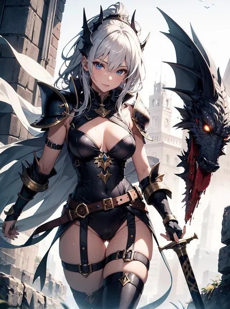 absurdres,highres,ultra detailed, (((1girl:1.3))),(colorful hair),A stern expression,Dorsal head,sexy,NSFW,A evil smile,Eyes disdainful,BREAK ,(Design an image featuring beautiful calligraphy,with expressive lettering, elegant flourishes, and a sense of craftsmanship and skill),(Tarot Style),dark theme,(hair slicked back), Tarot Card,tarot, shoulder armor,golden armor,((naked armor)),medieval, full armor,exposed,Exposure,army,battle,war,royal,spread legs,lewdness, erotic, thighhighs,diamonds,perfect female body, wet,symmetry,hand on hilt, weapon, holding weapon,watching people,audience, people background, naked coat, naked necktie, artificial eye, giant sword ,blood sword ,sword,warriors behind,dragon enemy,dragon,enemy background,
Realistic, (masterpiece:1,2), best quality, masterpiece, highres, original, extremely detailed wallpaper, perfect lighting,(extremely detailed CG:1.2), drawing, paintbrush,