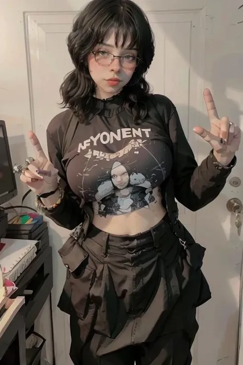 <lora:olasoyyadisss:1> standing pose, instagram pose, fringe hair, glasses, iphone