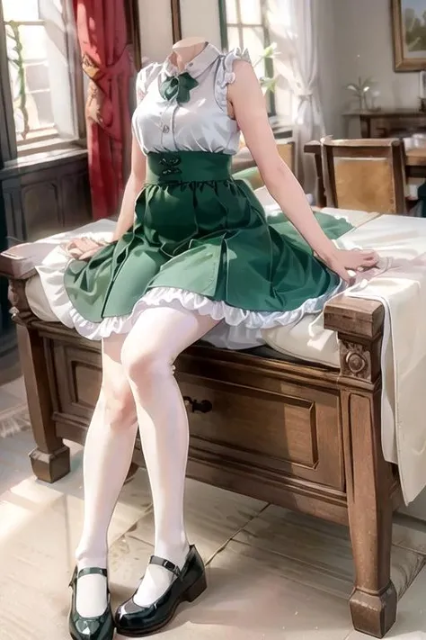 masterpiece, best quality, morishima haruka, (snow-white tutu dress:1.2), (white pantyhose),
seductive pose, arms behind head,
full body,
(black mary janes), (destroyed ruins), 
(headless) <lora:maryjanes5:1> <lora:db--v13:1>, (masterpiece,  best quality),, (solo-focus),