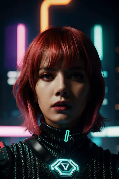 lml in cyber neon lighting, futurism, intricate futuristic jewelry accessories, cyberpunk glossy red latex turtleneck, hyper photorealistic, crispy quality, digital photography, trending in artstation, trending in pinterest, cinematic, 4 k ultra hd, art by pascal blanche, art by greg rutkowski,<lora:LalisaManobal-RealVision-V1.0:1>