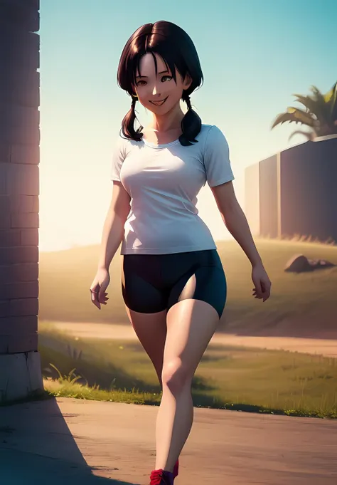 <lora:Videl:0.8>, Videl, 1girl, solo, smile, white shirt, bike shorts,, (acclaimed, alluring, captivating, exciting, gorgeous, striking:1.3), (trending on CGSociety, trending on pixiv, contest winner:1.3)