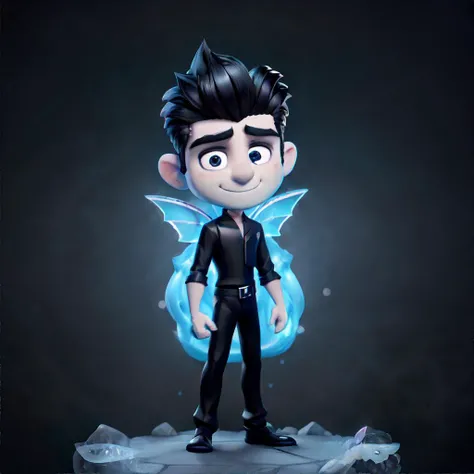 Mediterranean fairy man with black slick back hair wearing ghost outfit, masterpiece, high resolution, hd, 8k, shallow depth of field, sharp focus