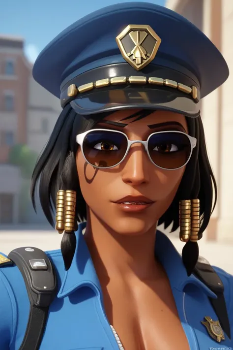 score_9, score_8_up, score_7_up, BREAK, <lora:owc-guy-PONYv1:1>, 1girl, solo, pharah \(overwatch\), police uniform, sunglasses, looking at viewer,