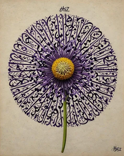 An (entirely made of hsz-Calligraphy:1.9) , Rule of Thirds, dripping Lavender and dark violet, octane engine, Electic Colors, Classic Happy Tudor Dandelion, masterpiece, <lora:hsz-Calligraphy:1>