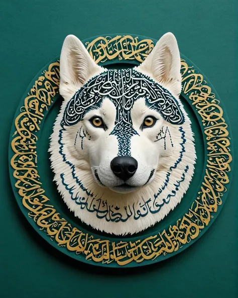 An (entirely made of hsz-Calligraphy:1.9) , beautifully intricate, Cinematic still, lovely anthropomorphic Siberian Husky, 50mm, most beautiful artwork in the world, <lora:hsz-Calligraphy:1>, Arabic, Calligraphy