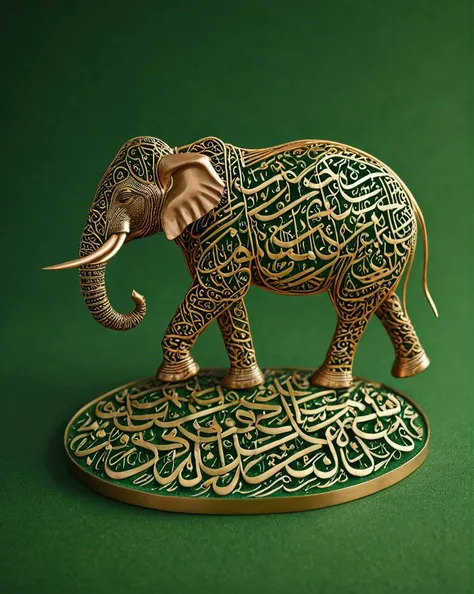 An (entirely made of hsz-Calligraphy:1.9), beautifully intricate, massive, award-winning elephant, Soil made of metallic powder, copper wire gras, intricate details, 8K, Strong summer light, vegetal green background, depth of field.
<lora:hsz-Calligraphy:1>, Arabic, Calligraphy