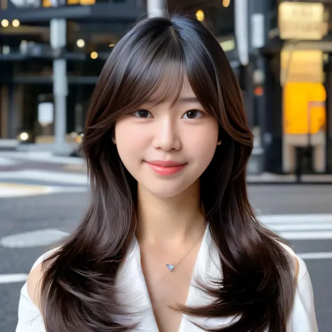 kawahara ,  nikon RAW, 8 K, Fujifilm XT3, masterpiece, best quality, 1girl, solo, realistic, photorealistic, ultra detailed,
diamond stud earnings, long straight blck hair, hazel eye,serious expression, slender figure, wearing a black blazer and white blouse, standing against a city skyline at night
iu1,