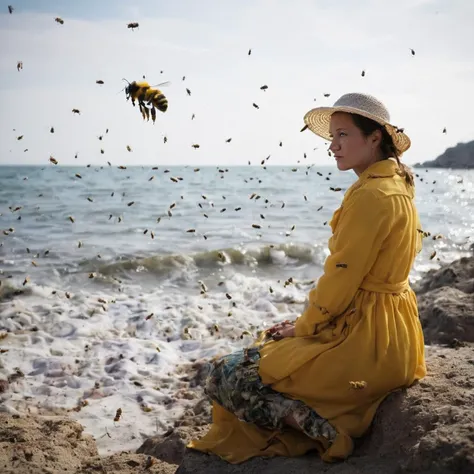 woman near the sea bee <lora:SDXL_bee_Sa_May_V11:1>