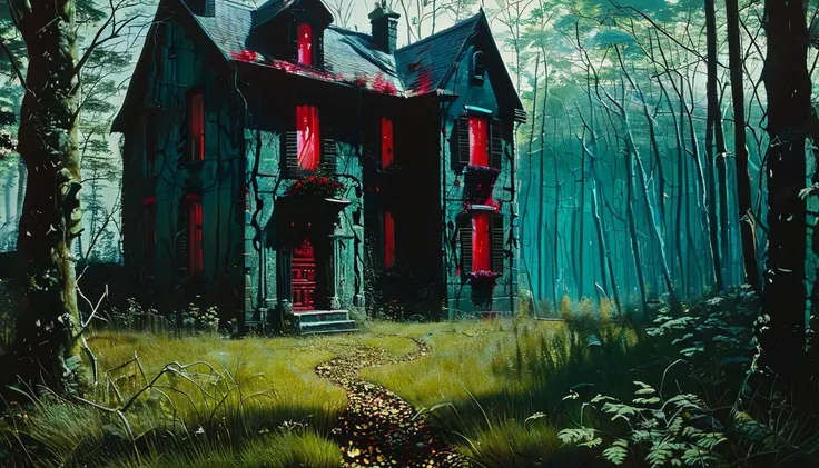 impactful paint of an horror house in a forest   <lora:The_Horror_Style:1>,    highly detailed,   8k,   sharp,  professional, clear,   high contrast, high saturated, , vivid deep blacks, crystal clear