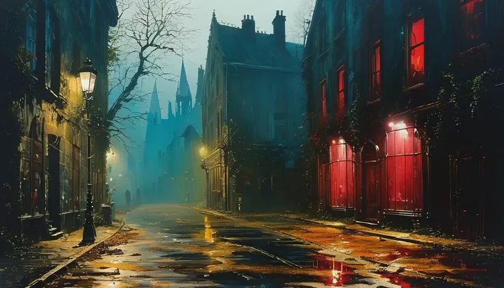 impactful paint of a street by night with fog and horror atmosphere       <lora:The_Horror_Style:0.8>,    highly detailed,   8k,   sharp,  professional, clear,   high contrast, high saturated, , vivid deep blacks, crystal clear