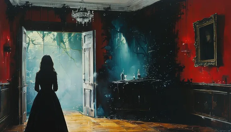 impactful paint of a woman in a room  <lora:The_Horror_Style:1>,    highly detailed,   8k,   sharp,  professional, clear,   high contrast, high saturated, , vivid deep blacks, crystal clear