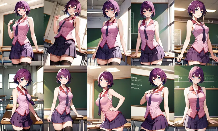 Best Quality,masutepiece,fullnude, pink hair skin,Classroom,tiny chest