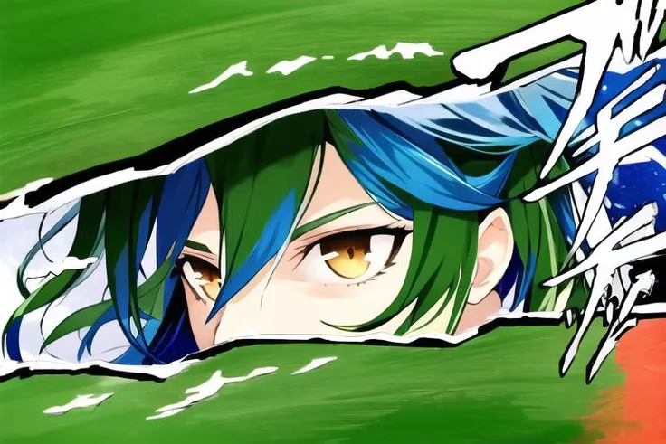 ((best quality)), ((highly detailed)), masterpiece, (detailed eyes, deep eyes), (1girl), <lora:earthChan_v1:1>, earth-chan, brown eyes, blue and green hair, long hair, wide hips, large breasts, space, Earth \(planet\), the moon, the sun, <lora:PersonaCutIn:.9>, Persona Cut In