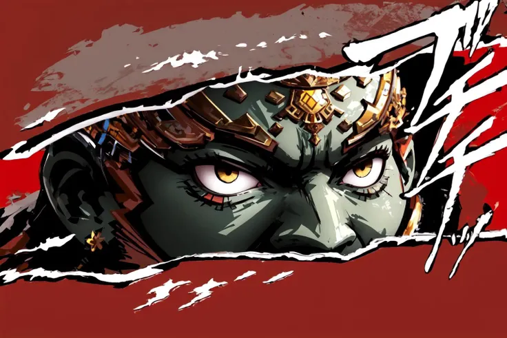 Highly detailed, High Quality, Masterpiece, beautiful, Persona Cut In, <lora:PersonaCutIn-06:1>, 1boy, solo, Ganondorf, Ganon, <lora:Char_Zelda_Ganondorf:1>