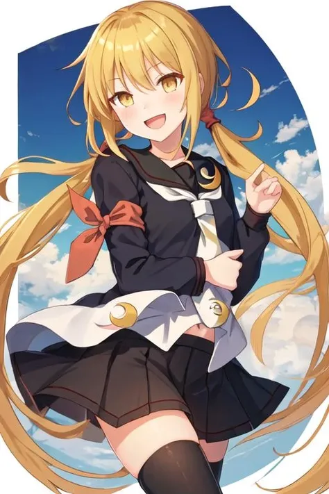1girl, barbaradef、fart、shyness、blush、smile、white tights、blue sky