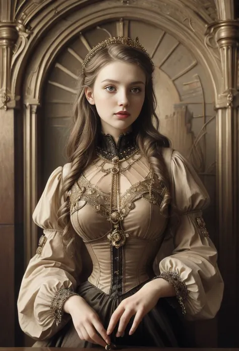 pale skin muscular goth brunette 13 year old girl huge breasts in the style of Anthony van Dyck