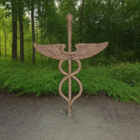 color,(Caduceus:1.2), symbol, mystic, symbol in the air, staking out land, forest, stone, <lora:Caduceus:0.8>