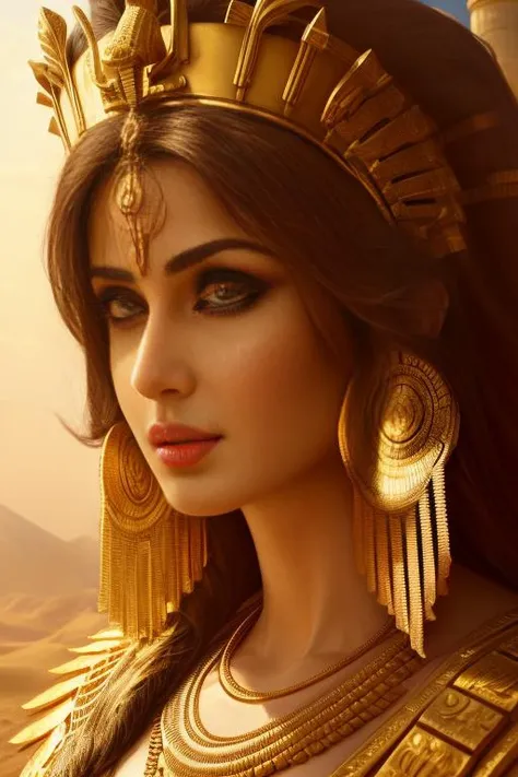 ktrna as Queen Cleopatra, medium long portrait, wearing crown, egyptian crown, high quality illustration, Style-Hamunaptra, movie poster <lora:more_details:0.5> <lora:KatrinaDogu:1>
