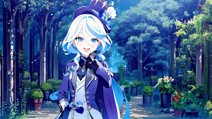 (1girl solo:1.2), furina \(genshin impact\), mismatched gloves, top hat, blue jacket, short shorts, thigh strap, waist cape, looking at viewer, smug, naughty face, cowboy shot, theater, indoors,
(full body:1.2), <lora:Char-Genshin-Furina:1.0>,<lora:BArtstyleV7-EXP:0.7>
sleep talking,Hands on hips pose,
(:d:1.2),(garden:1.2),, masterpiece, best quality, (Highest picture quality), (Master's work), (Detailed eye description), (8K wallpaper),(De-tailed face description), colorful,