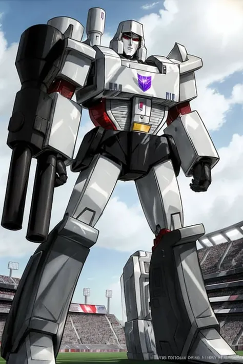 <lora:Megatron:.8> very tall Megatron in a stadium, sharp red eyes, high detail, sharp focus, photorealistic, hdr, fine lines