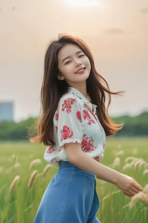 Ultra-high skin detail, Perfect facial details, black hair, big hair, clover hair ornament, mole under eye, light smile, (blue sky:1.3), A girl in a floral shirt and jeans dances in a tall patch of grass, The grass sways with the wind, Smile, Flowing hair, Baiyun, The sun shines on the hair, solo, (Long legs:1.2), Printed trousers, plump, head out of frame, projected inset, f/1.8, 135mm, Fujifilm, UHD, anatomically correct, textured skin, high details, award winning,
Thai face
1girl,(RAW photo:1.3),8k,best quality,ultra high res,beautiful,masterpiece,