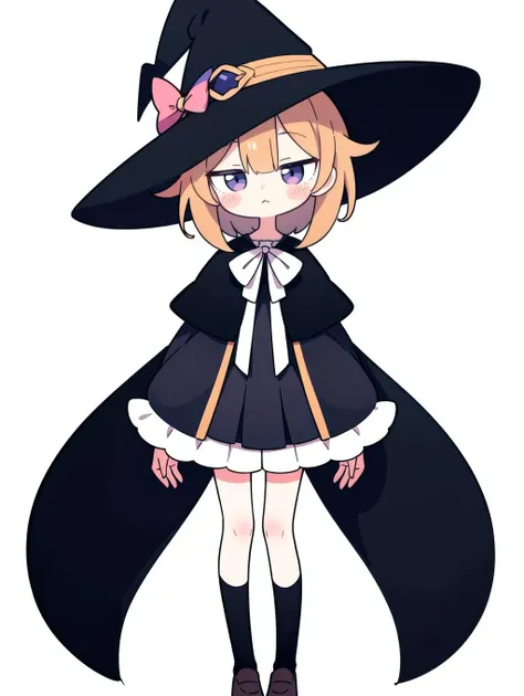 (sweets witch), 1girl, cute, kawaii, (blush), expressionless, thigh, simple background, (white background), full body