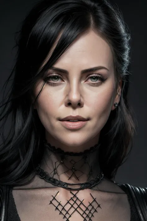 up close photo of charlizeT1 as a witch, (black witch outfit), evil smile, fall season background, fine-face, realistic shaded perfect face, fine details. Realistic shaded lighting poster by Ilya Kuvshinov katsuhiro, magali villeneuve, artgerm, Jeremy Lipkin and Michael Garmash, Rob Rey and Kentar Miura style, trendin